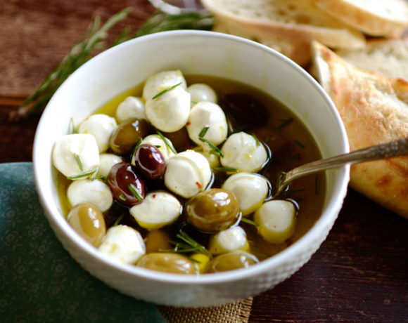 Garlic & Herb Marinated Mozzarella with Kalamata Olives CiaoChowBambina.com