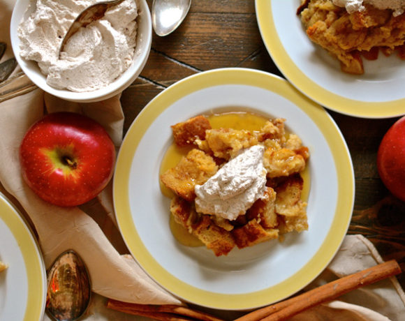 Apples & Maple Italian Bread Pudding with Cinnamon Whipped Cream ciaochowbambina.com