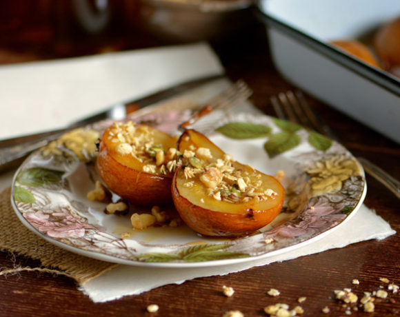 Maple Roasted Bosc Pears with Pumpkin Granola & Walnuts ciaochowbambina.com