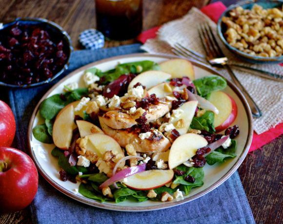 SnapDragon Apple, Walnut and Chicken Spinach Salad with Feta & Cranberry ciaochowbambina.com