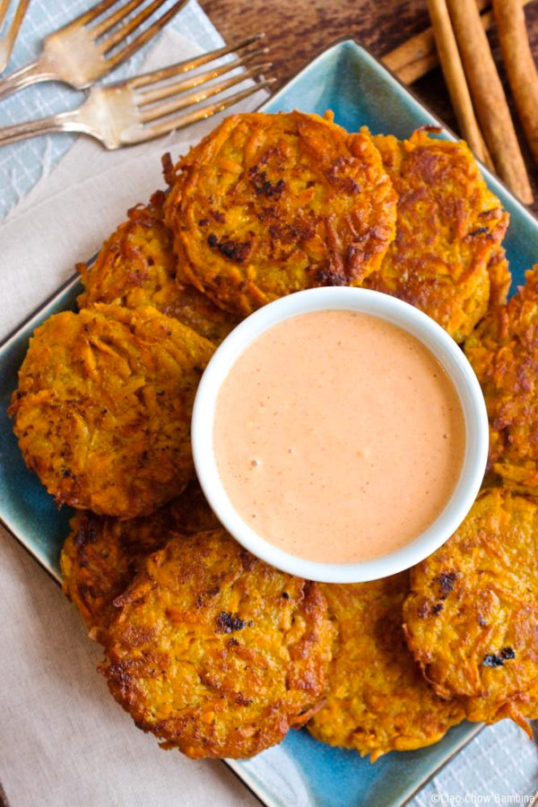 Sweet Potato Fritters with Sriracha Mayo Ciao Chow Bambina