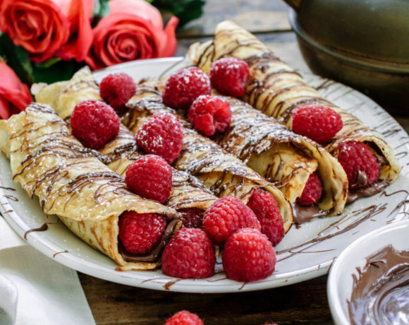 Almond Scented Crepes with Nutella & Raspberries