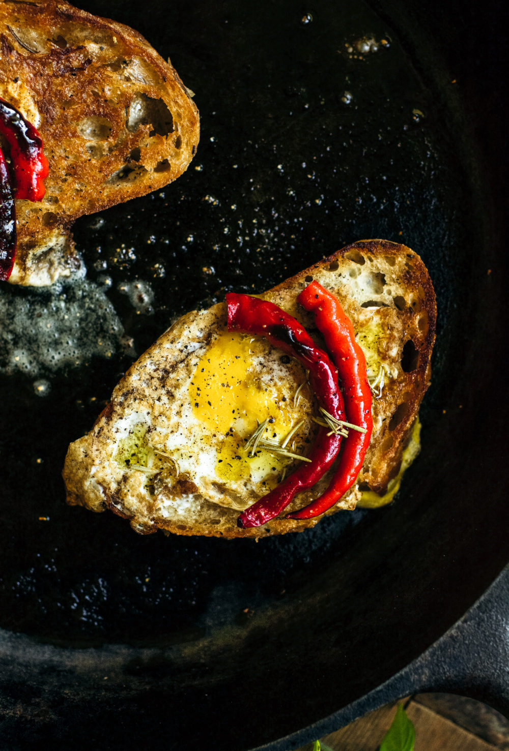 Moonstruck Eggs with Fried Italian Long Hot Peppers