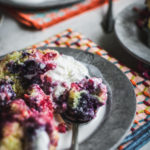 Mixed Berry Spoon Cake with Vanilla Bean Ice Cream