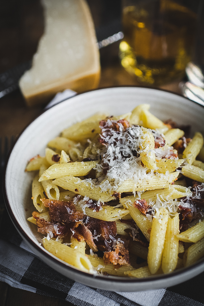 Penne with Bacon, Black Pepper & Parmesan 